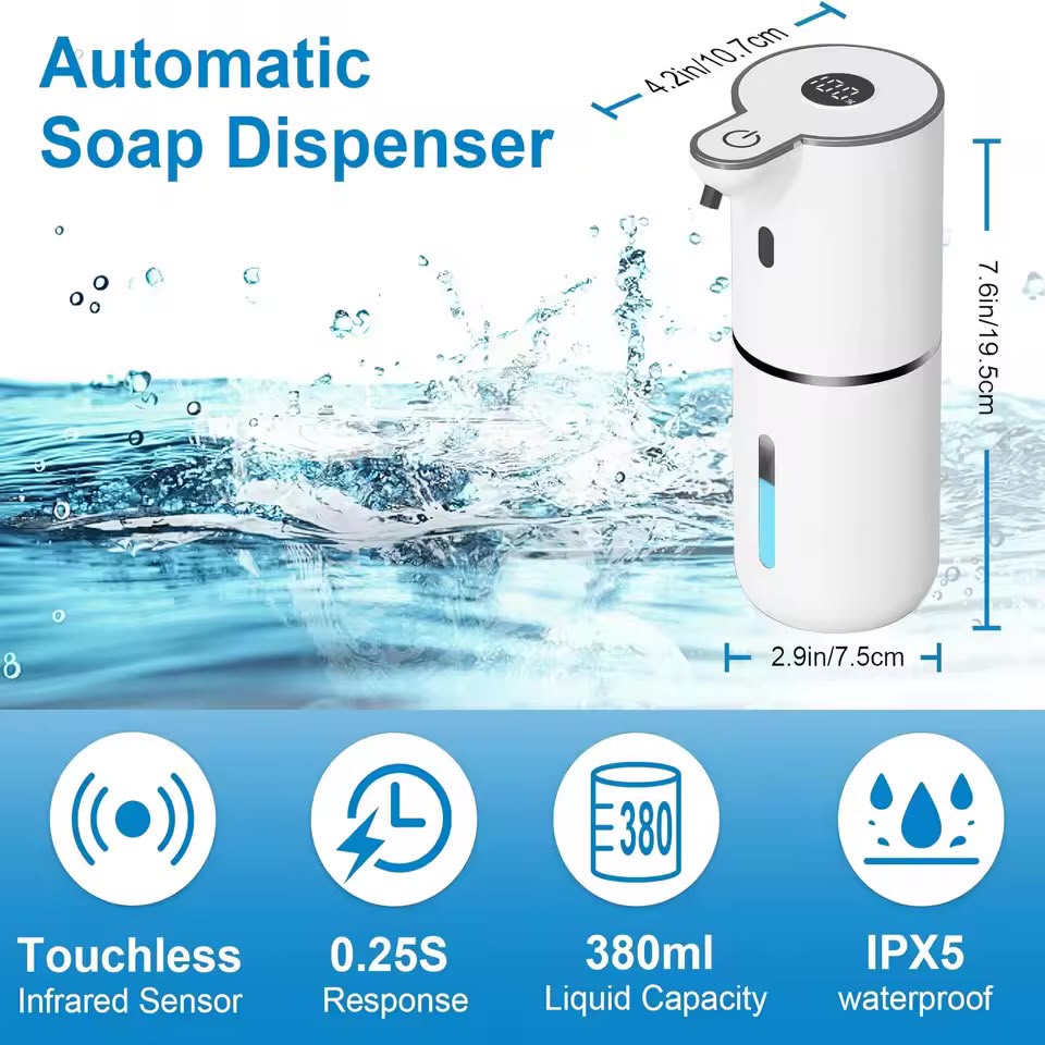 HygenPro Touchless Foaming Soap Dispenser – 380ml USB Rechargeable, 4-Level Adjustable