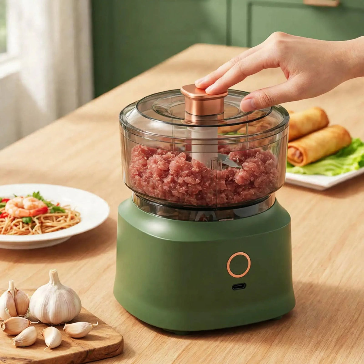 Electric Garlic Chopper, Mini Portable Veggie Chopper, 250ML Garlic Grinder Masher Onion Grinder, Blender To Vegetable, Wireless Food Processor For Ginger, Chili, Fruit, Meat